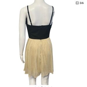 Charlotte Russe Women’s Black and Gold Babydoll Mini Dress Sweetheart Neckline